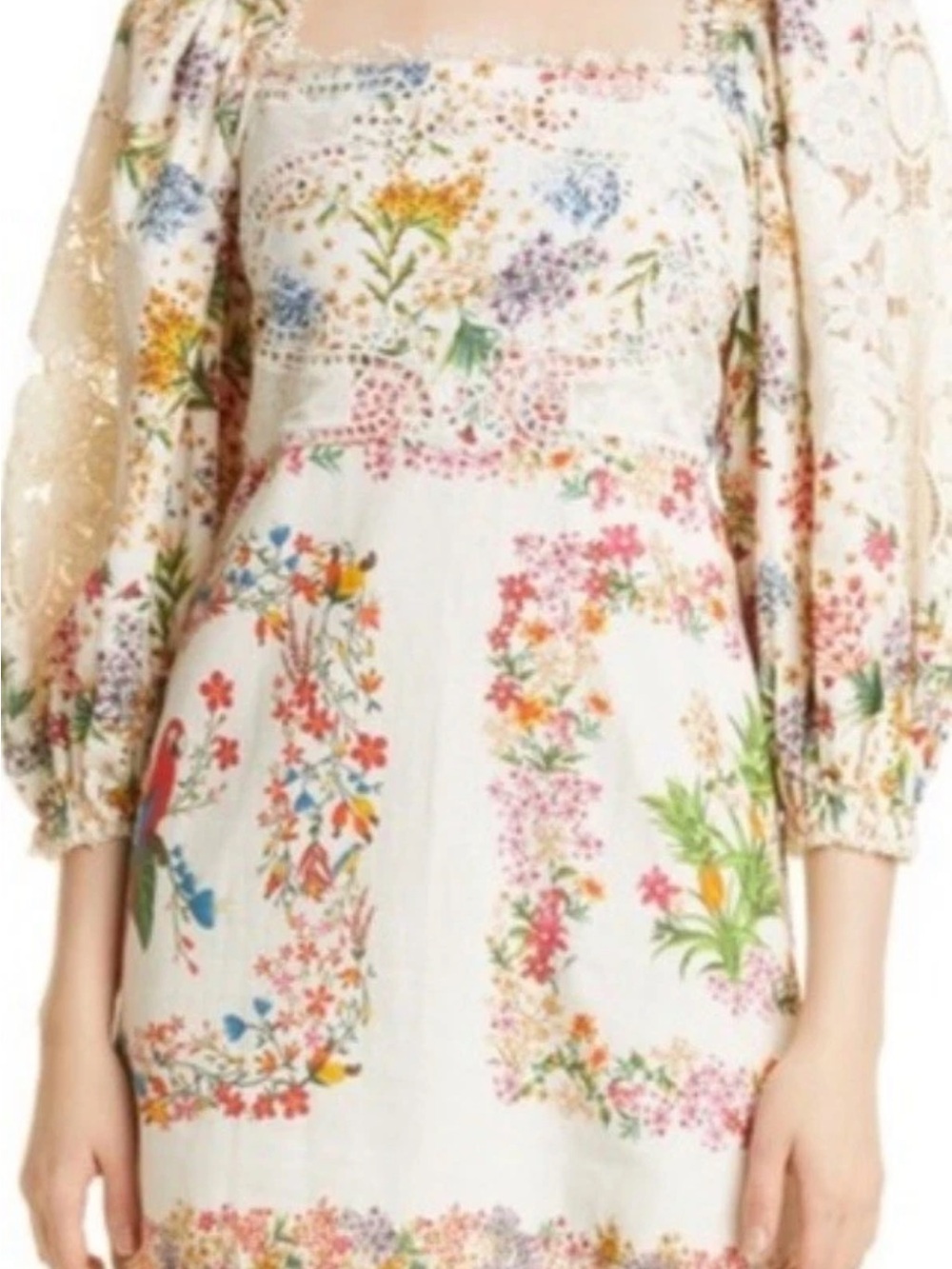 Farm Rio Forest Scarves Lace Billowy Sleeve Embroidered Minidress SZ Large - Picture 6 of 8